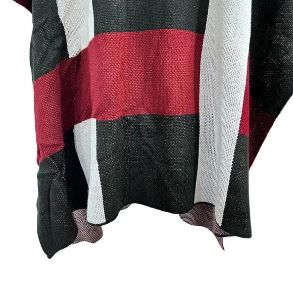 Jones New York Poncho Checker Color Block Red Black White Relaxed Fit Cowl Neck - Picture 10 of 12
